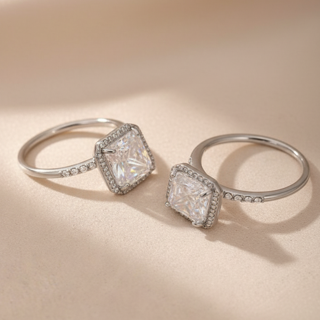 Square Gem Halo Ring