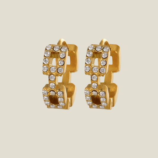 Gold Geometric Pavé Drop Earrings – Stainless Steel