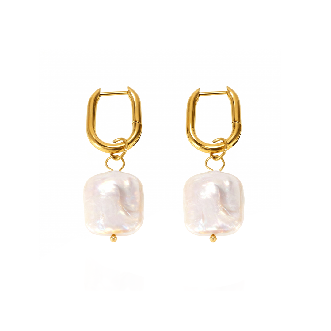 Baroque Pearl Drop Earrings – 18K Gold Plated Stainless Steel
