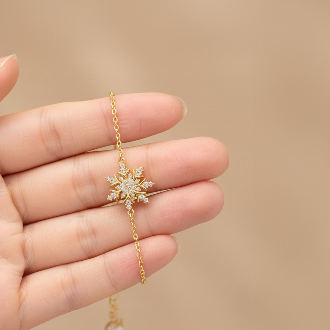 Gold Snowflake Bracelet – Stainless Steel Crystal Charm Jewelry