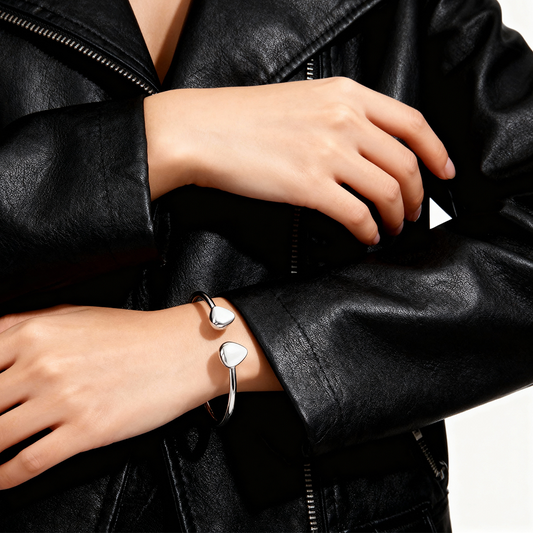 Dual Heart Minimalist Gold Bangle