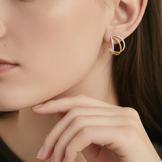 Two-Tone Gold & Silver Triple Hoop Earrings – Stainless Steel