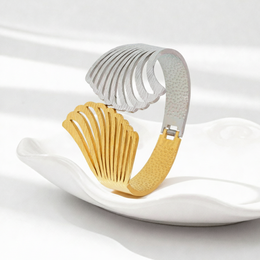 Dual-Tone Sculpted Fan Bangle Bracelet