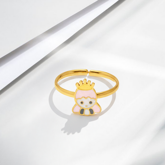 Princess Cat Kids Ring – Adjustable Gold-Plated Enamel Ring
