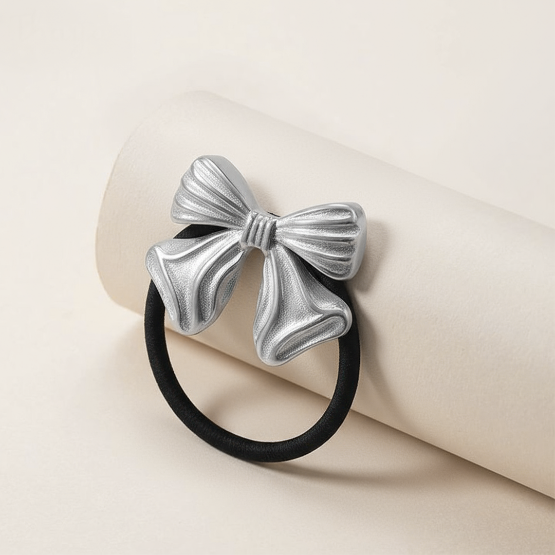 Ribbon Bow Stainless Steel Hair Tie – Silver