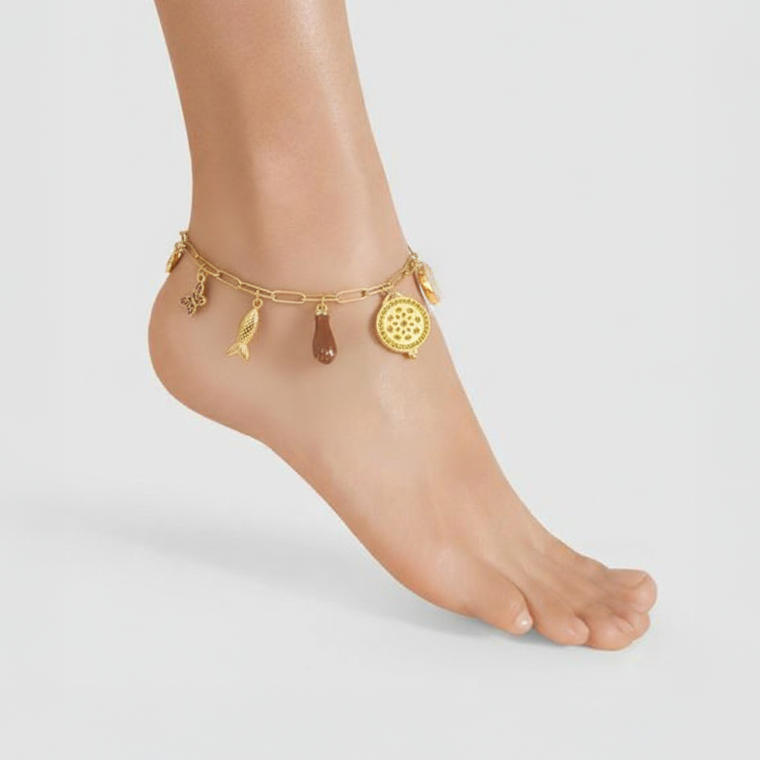 Enamel Charm Anklet – 18K Gold Plated Stainless Steel with Colorful Charms