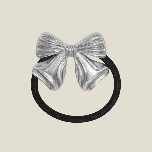 Ribbon Bow Stainless Steel Hair Tie – Silver