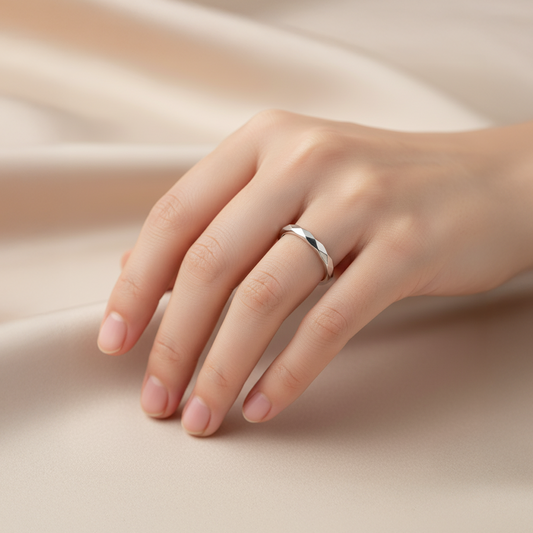Minimal Faceted Stainless Steel Ring – Silver