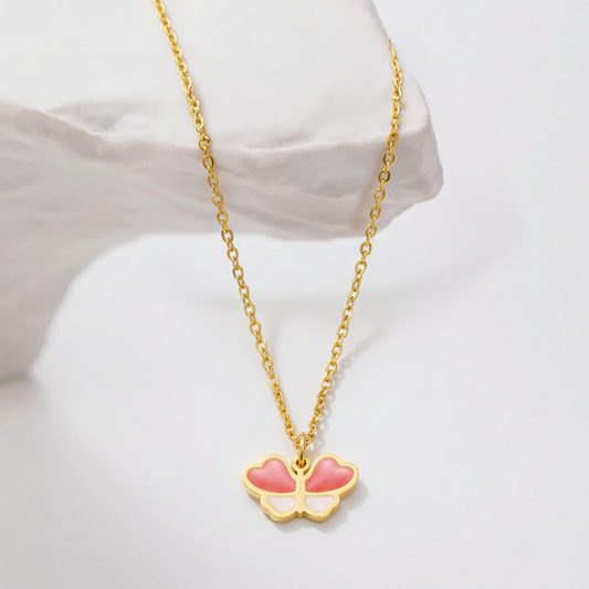Pink Butterfly Kids Necklace – Gold-Plated Enamel Pendant
