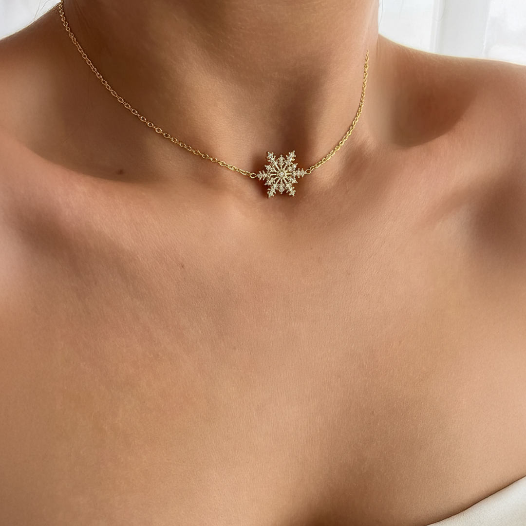 Snowflake Crystal Necklace – Stainless Steel Gold Plated Jewelry