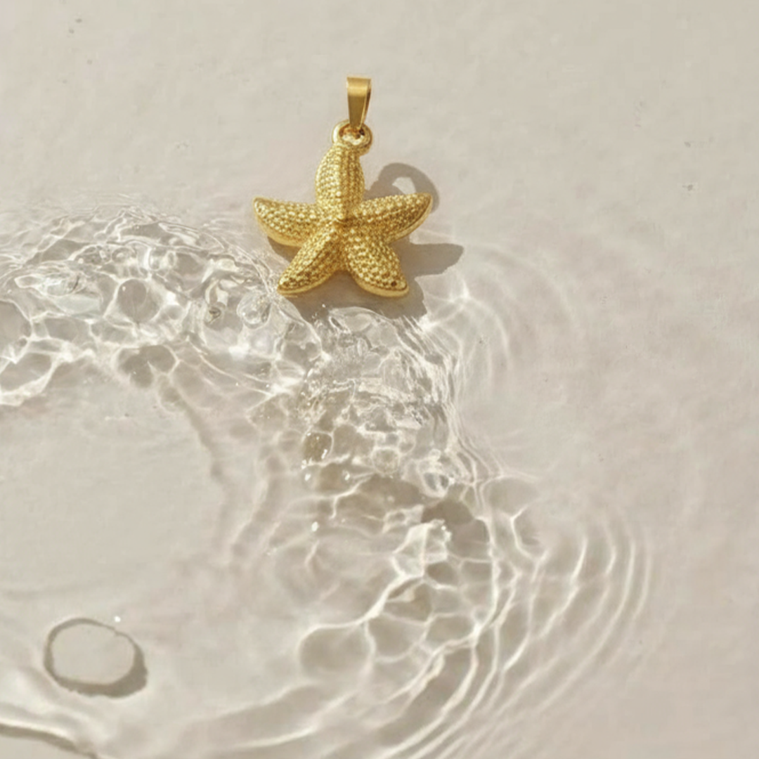 Golden Starfish Pendant – Ocean-Inspired Stainless Steel Charm