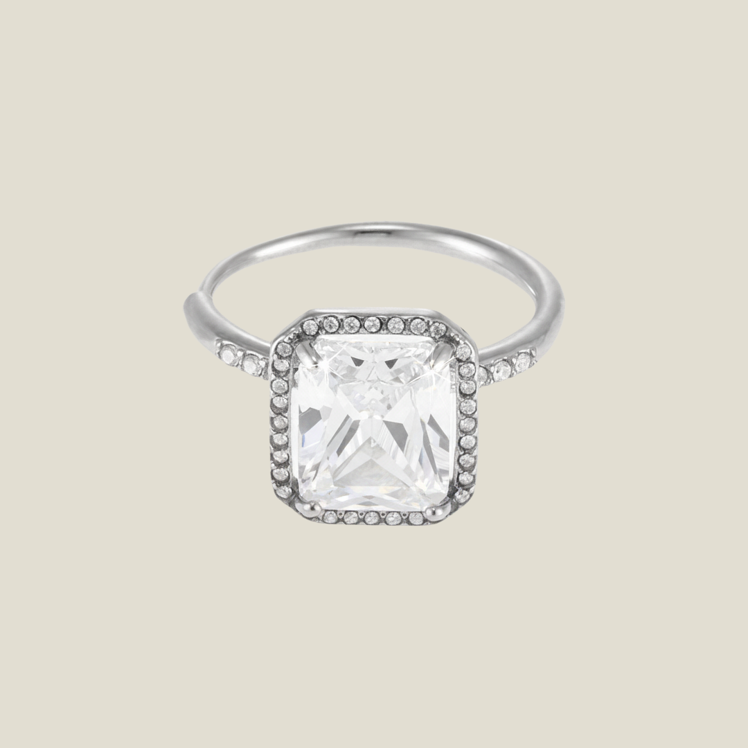 Square Gem Halo Ring