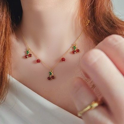 Cherry Charm Kids Necklace – Gold-Plated Enamel Fruit Jewelry