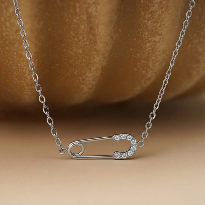 Safety Pin Necklace – Silver Modern Statement Chain