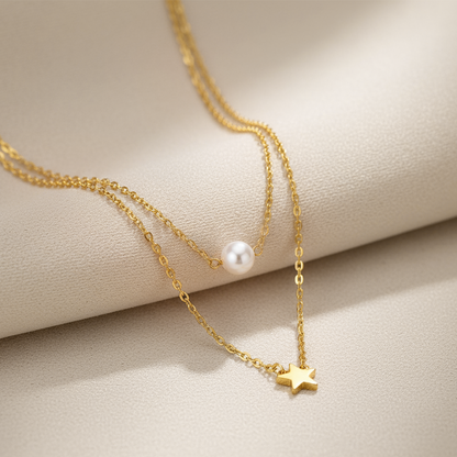 Starlight Pearl Layered Necklace – 18K Gold & Silver Plated