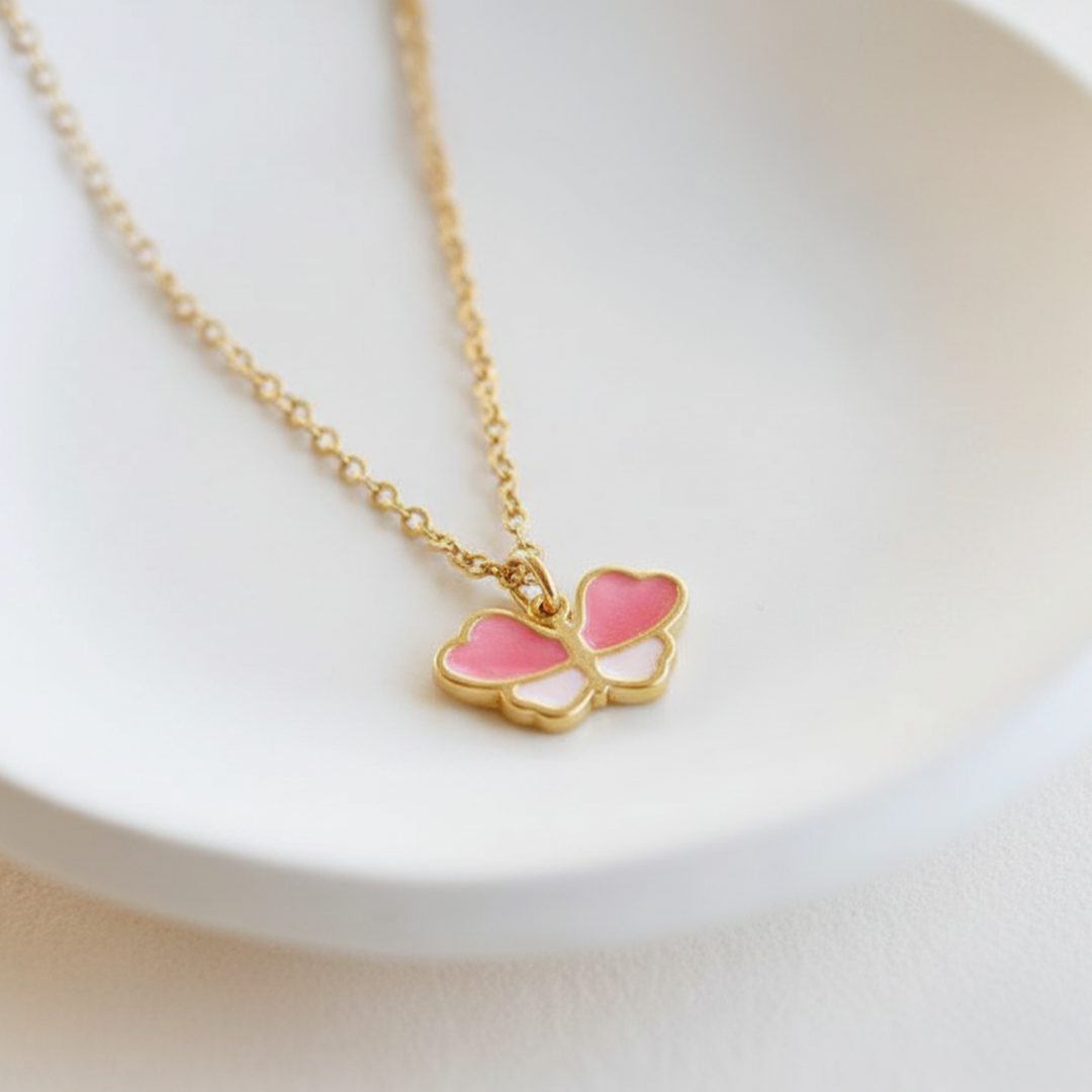 Pink Butterfly Kids Necklace – Gold-Plated Enamel Pendant