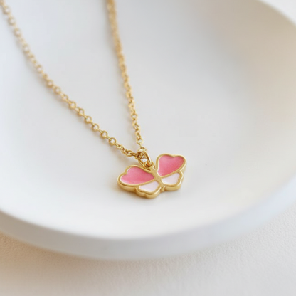 Pink Butterfly Kids Necklace – Gold-Plated Enamel Pendant