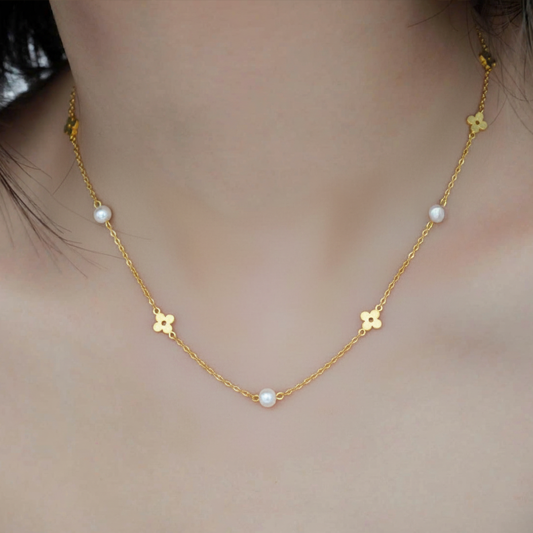 Pearl & Clover Kids Necklace – Gold-Plated Stainless Steel