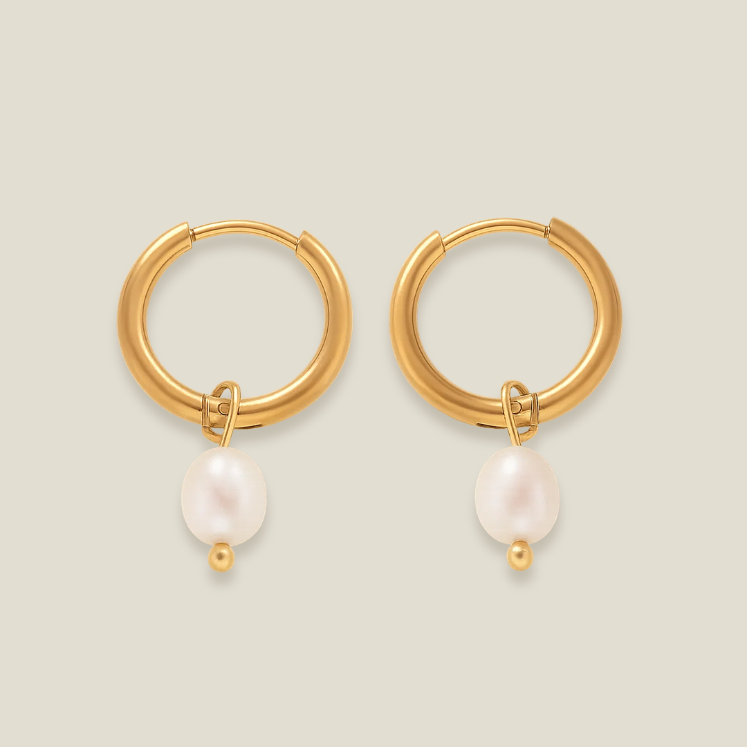 Classic Gold Pearl Hoop Earrings – Stainless Steel