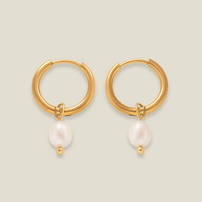 Classic Gold Pearl Hoop Earrings – Stainless Steel