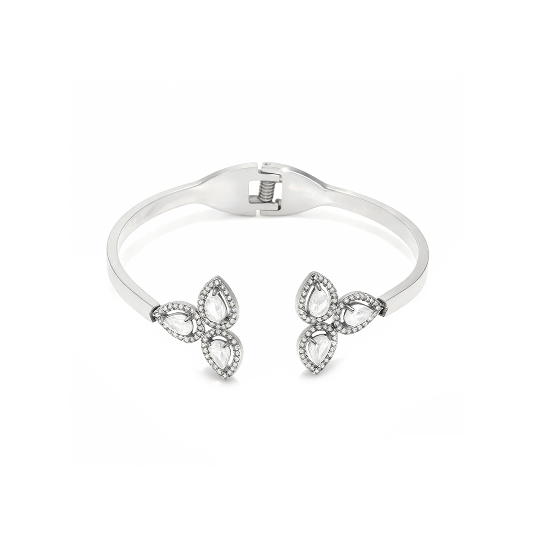 Crystal Blossom Open Bangle Bracelet