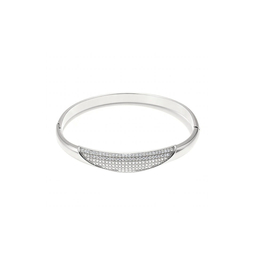 Silver Sleek Pavé Crystal Bangle Bracelet