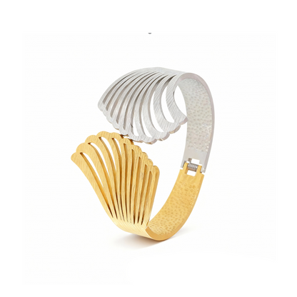 Dual-Tone Sculpted Fan Bangle Bracelet