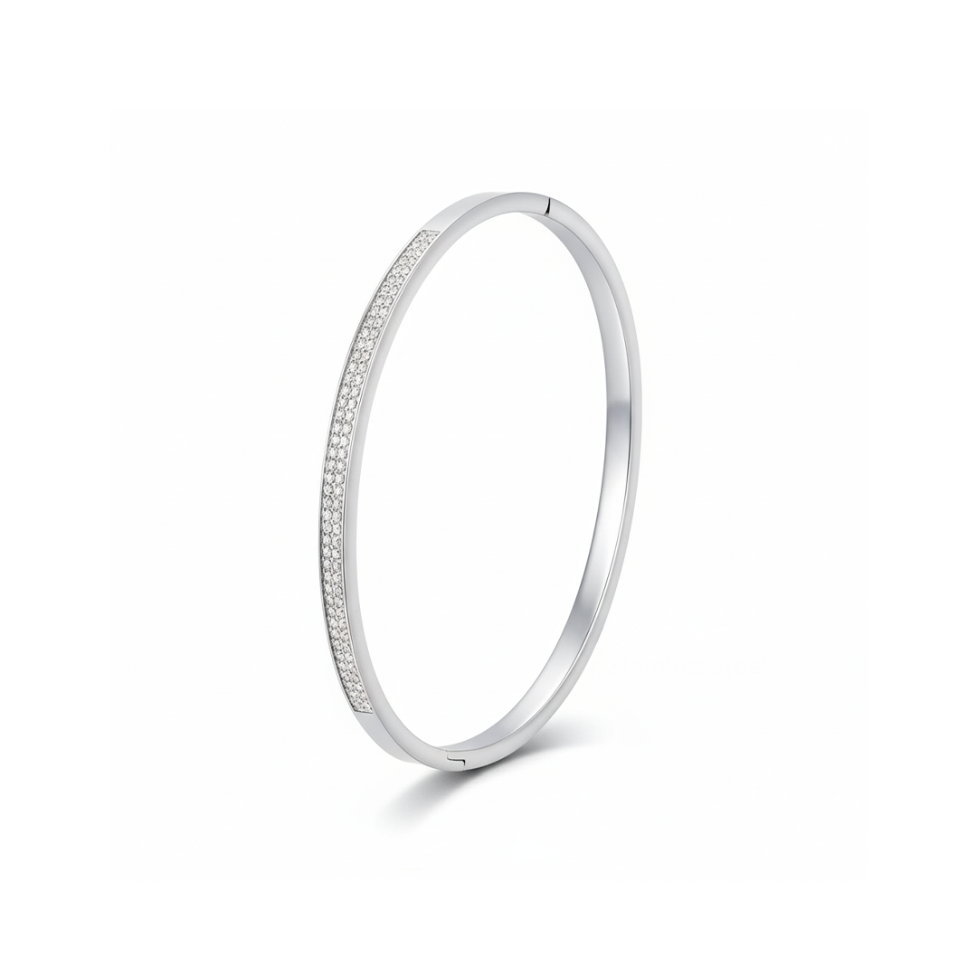 Slim Pavé Crystal Bangle – Silver & Gold