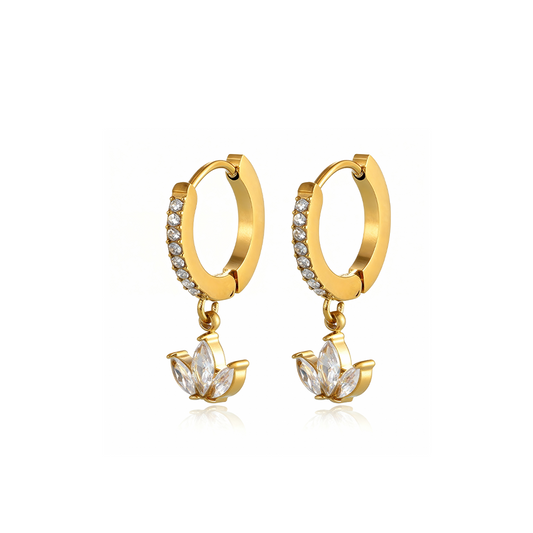 Lotus Crystal Drop Earrings – 18K Gold Plated Stainless Steel