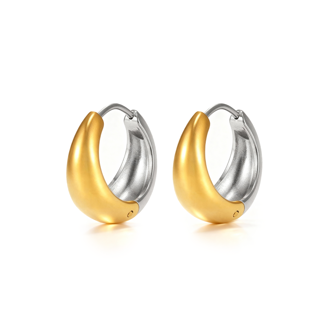 Two-Tone Gold & Silver Chunky Hoop Earrings – Stainless Steel