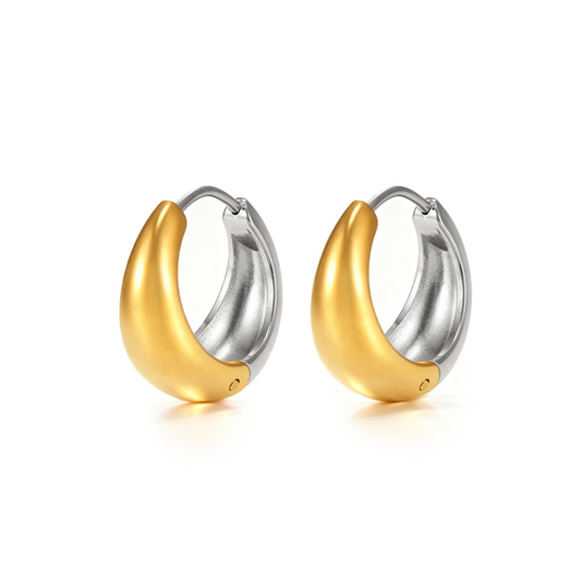 Two-Tone Gold & Silver Chunky Hoop Earrings – Stainless Steel