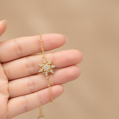 Gold Snowflake Bracelet – Stainless Steel Crystal Charm Jewelry