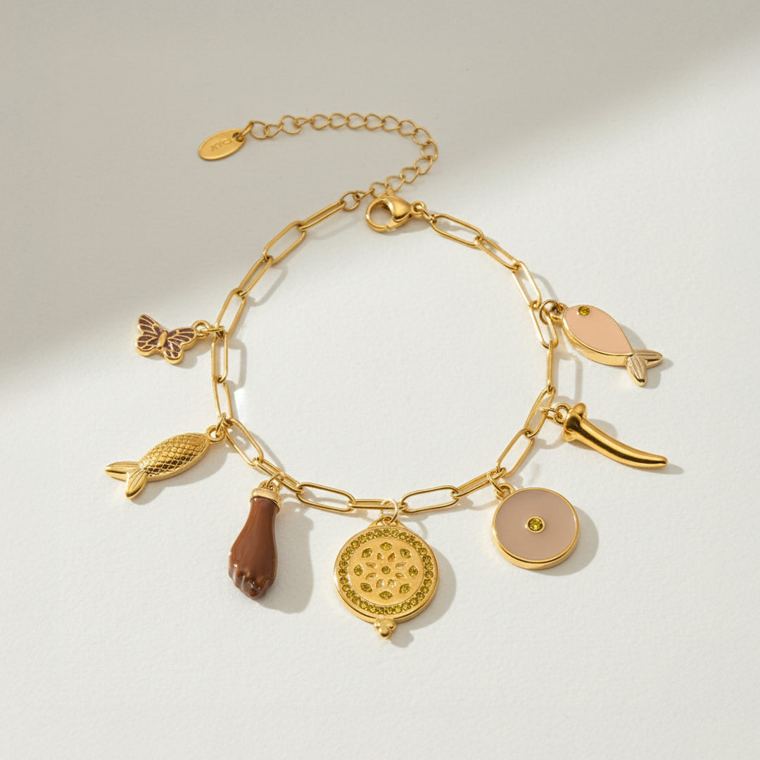 Enamel Charm Anklet – 18K Gold Plated Stainless Steel with Colorful Charms