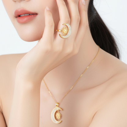 Sun & Moon Pendant Necklace – Gold Celestial Crystal Jewelry