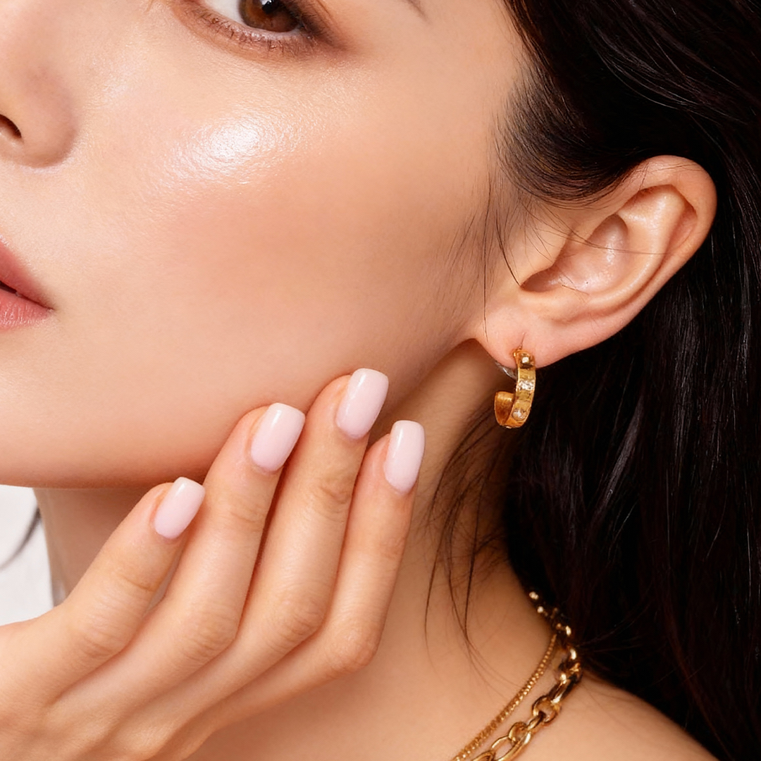 Gold Rivet Hoop Earrings with Crystals – Stainless Steel