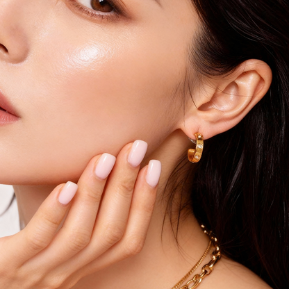 Gold Rivet Hoop Earrings with Crystals – Stainless Steel