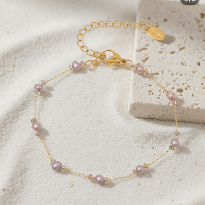 Pink Pearl Beaded Bracelet – Stainless Steel Dainty Jewelry