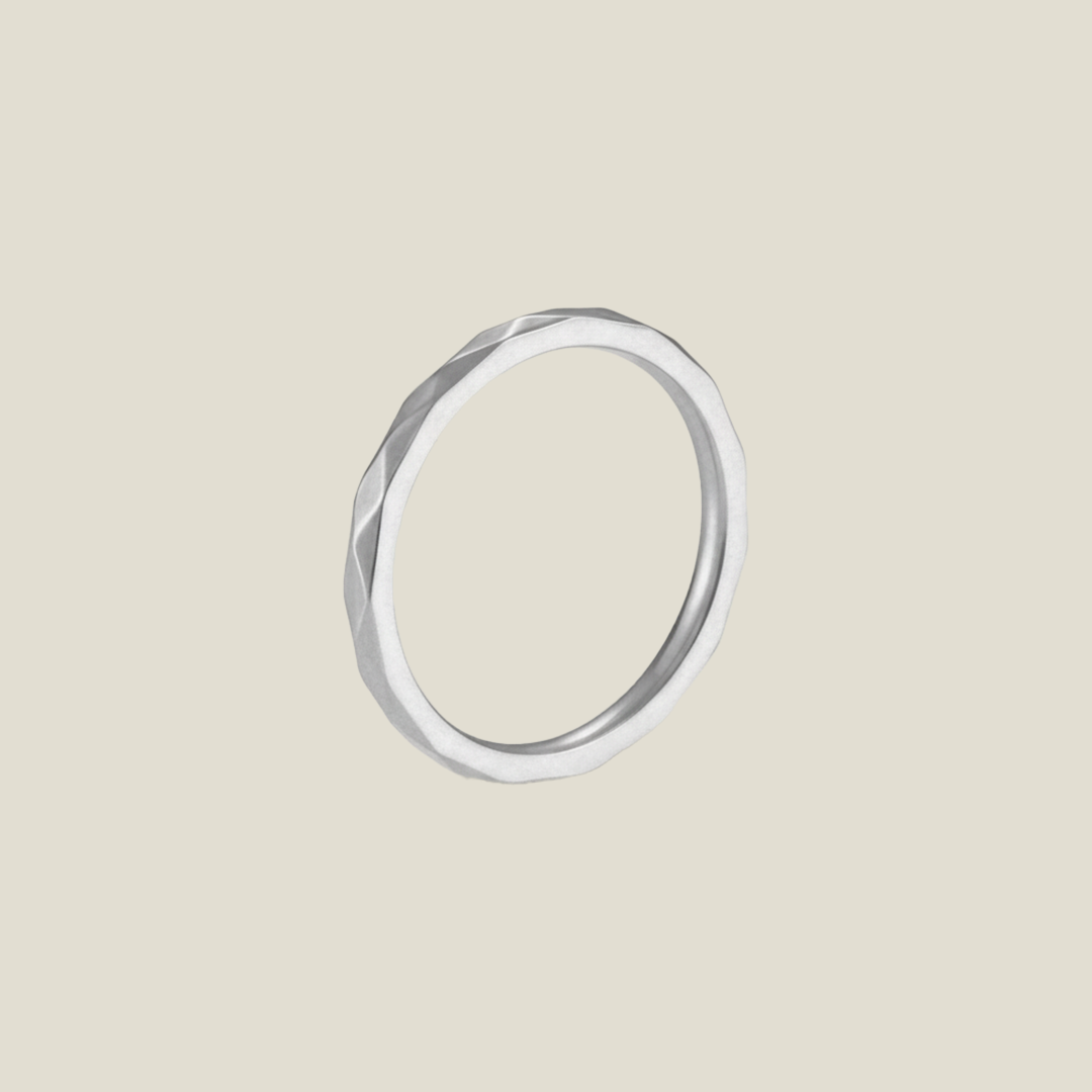 Minimal Faceted Stainless Steel Ring – Silver