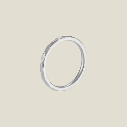 Minimal Faceted Stainless Steel Ring – Silver