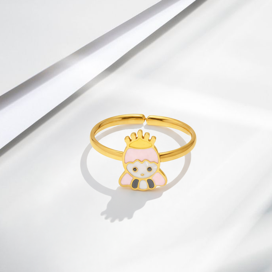 Princess Cat Kids Ring – Adjustable Gold-Plated Enamel Ring