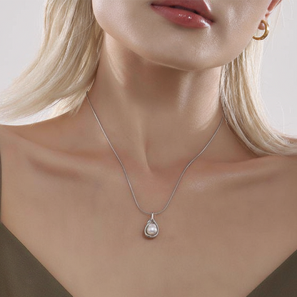 Modern Pearl Drop Pendant Necklace – Sterling Silver Plated