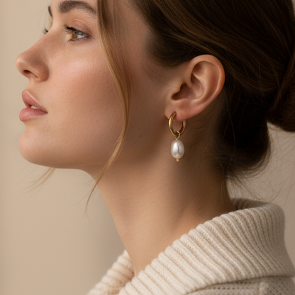 Classic Gold Pearl Hoop Earrings – Stainless Steel