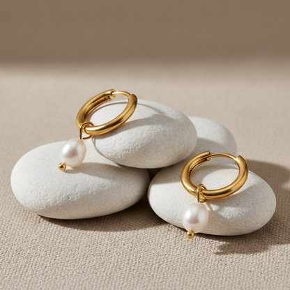 Classic Gold Pearl Hoop Earrings – Stainless Steel