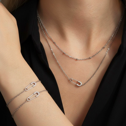 Safety Pin Necklace – Silver Modern Statement Chain