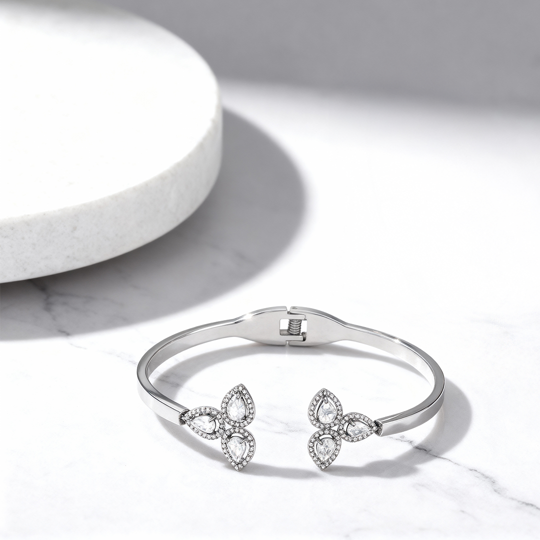 Crystal Blossom Open Bangle Bracelet