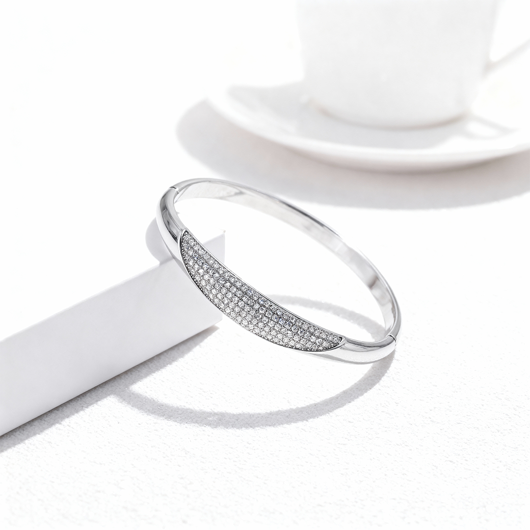 Silver Sleek Pavé Crystal Bangle Bracelet