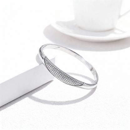 Silver Sleek Pavé Crystal Bangle Bracelet