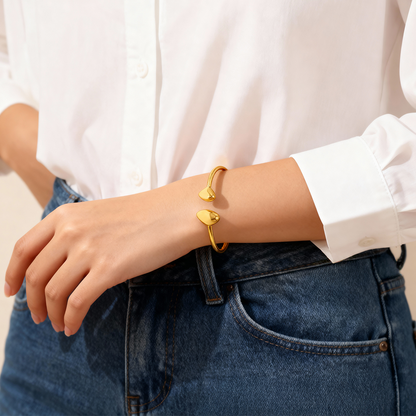 Dual Heart Minimalist Gold Bangle