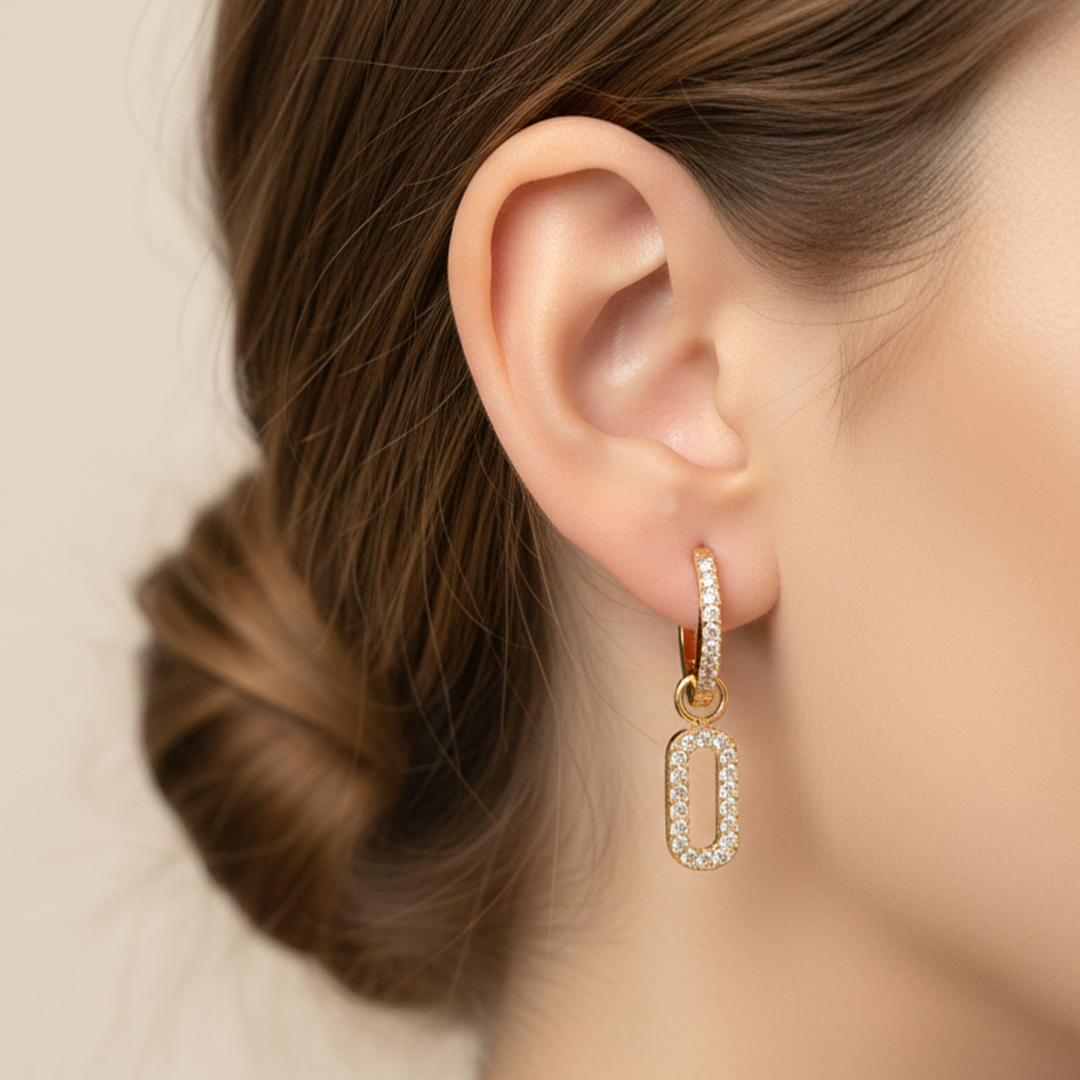 Gold Crystal Link Drop Earrings – Stainless Steel