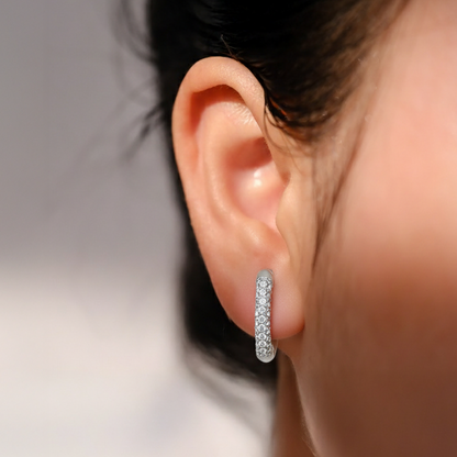 Silver Pavé Hoop Earrings – Stainless Steel